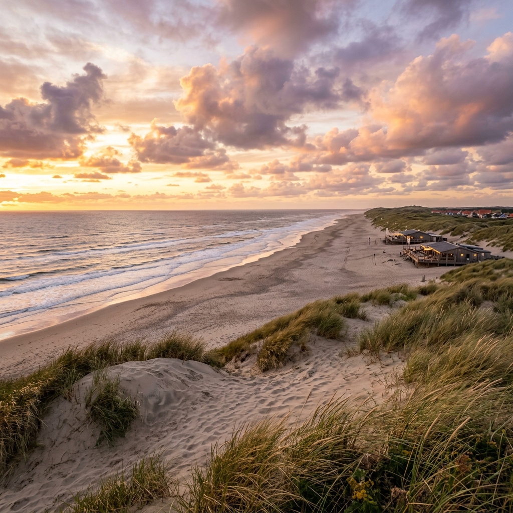 Bergen aan Zee beach at sunset