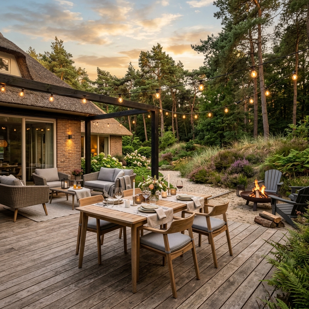 Outdoor terrace with fire pit
